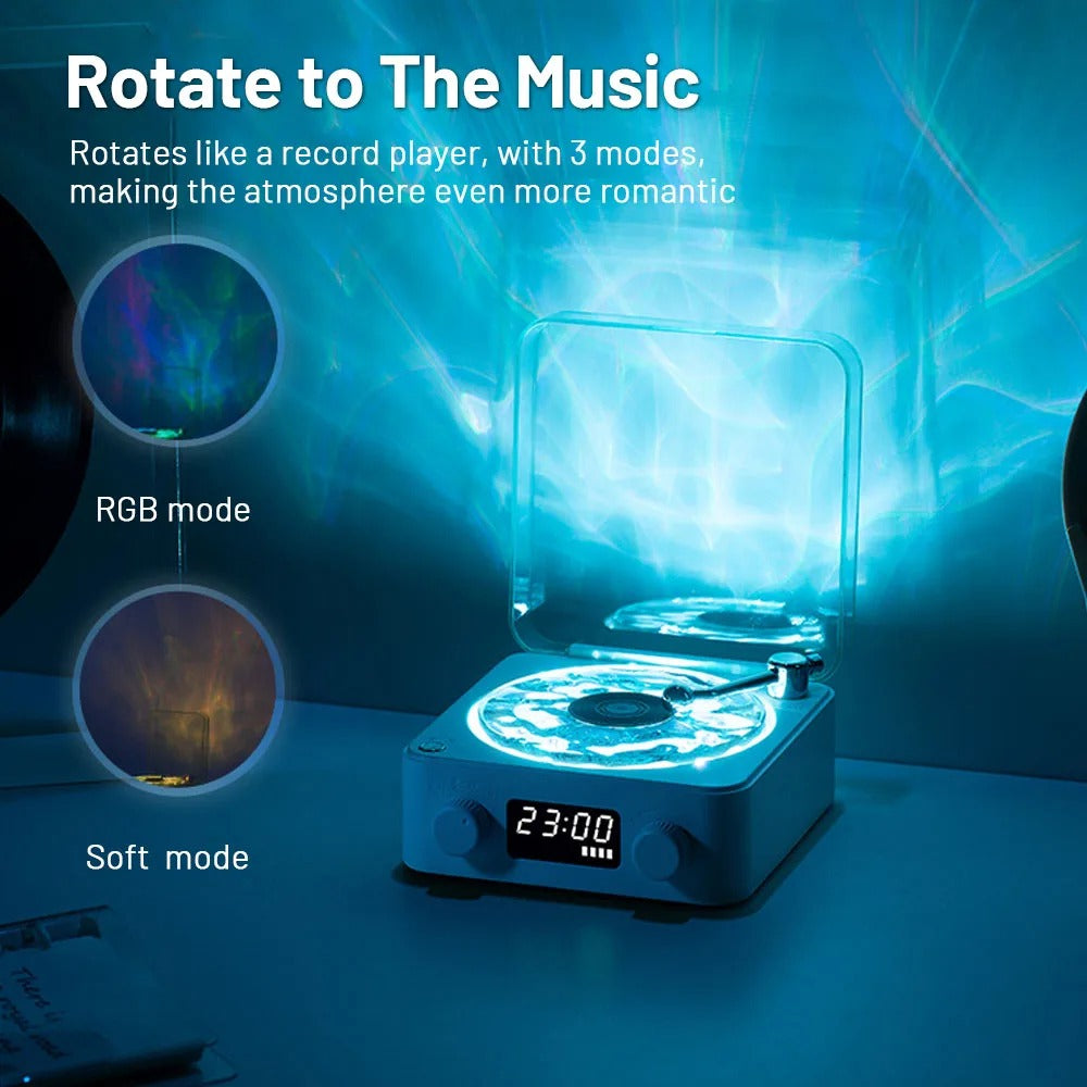Retro Bluetooth Turntable Speaker with RGB Light & White Noise